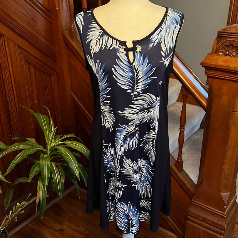 Navy and Light Blue Summer Sleeveless Dress Sz M